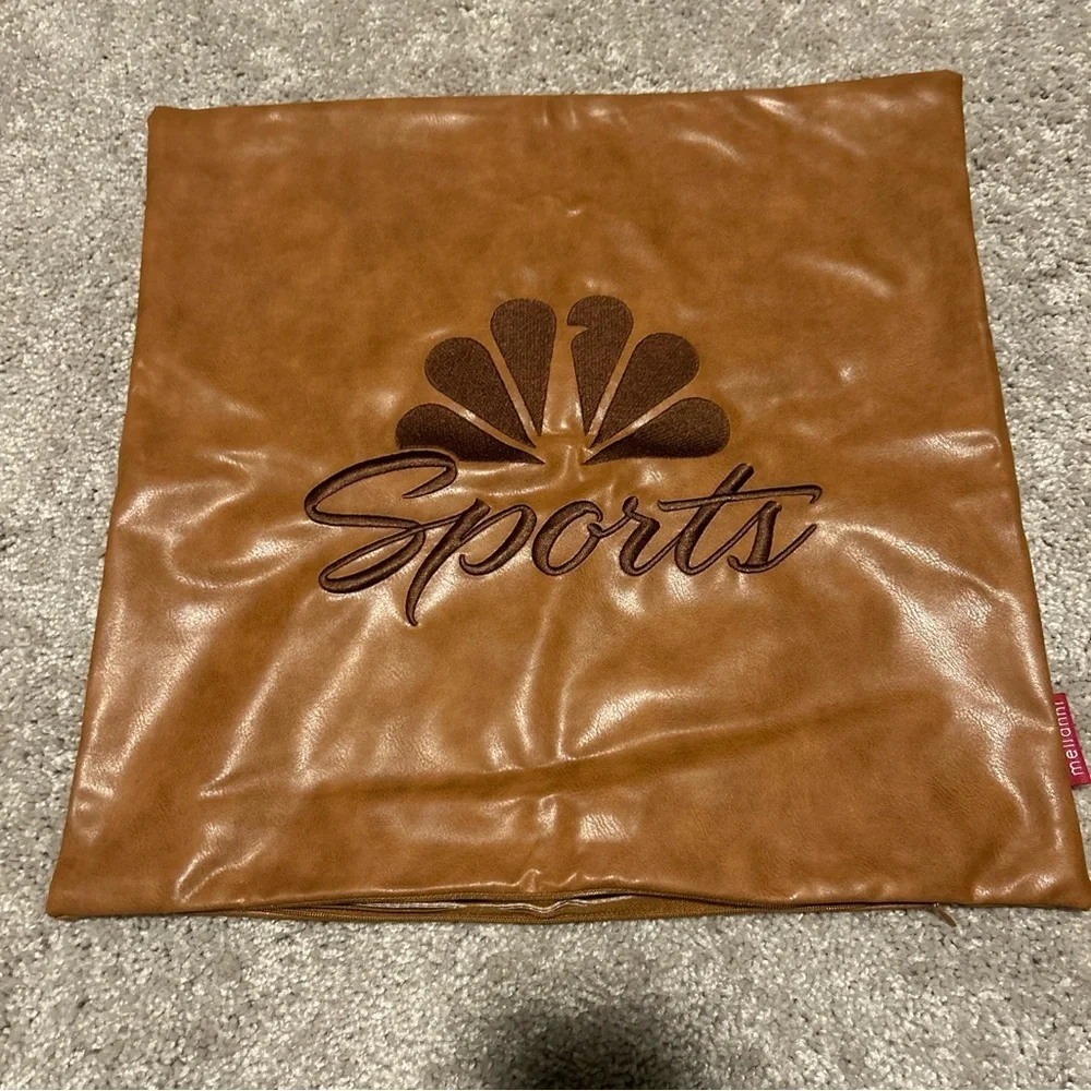 NBC Sports Mellanni Brown Faux Leather Pillow Cover 18x18 Event Decor